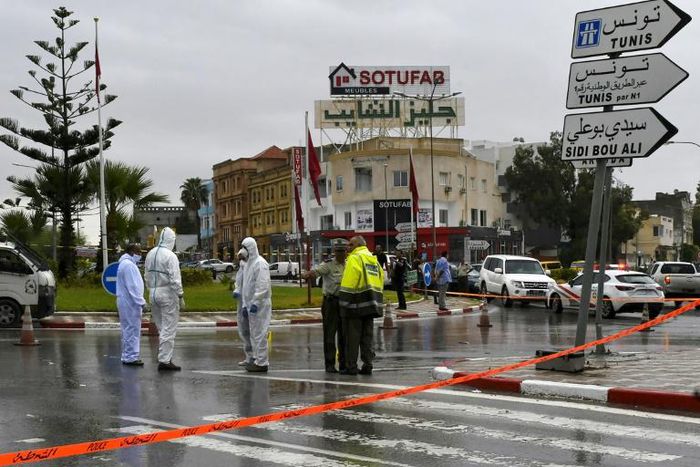 Tunisian forensic police investigate the site of an attack on Tunisian National Guard officers on September 6, 2020, in Sousse, south of the capital Tunis