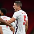 England's Conor Coady (R) celebrates with team-mate Dominic Calvert-Lewin (L)