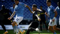 Inter Milan's Argentine forward Lautaro Martinez scores against Lazio