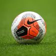 The logo of the English Premier League is pictured on a match ball