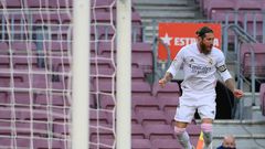 Sergio Ramos celebrates scoring a penalty in Real Madrid's win over Barcelona on Saturday.