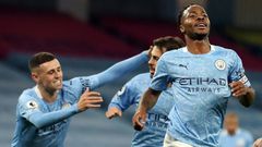 Raheem Sterling (right)opened the scoring for Manchester City against Arsenal