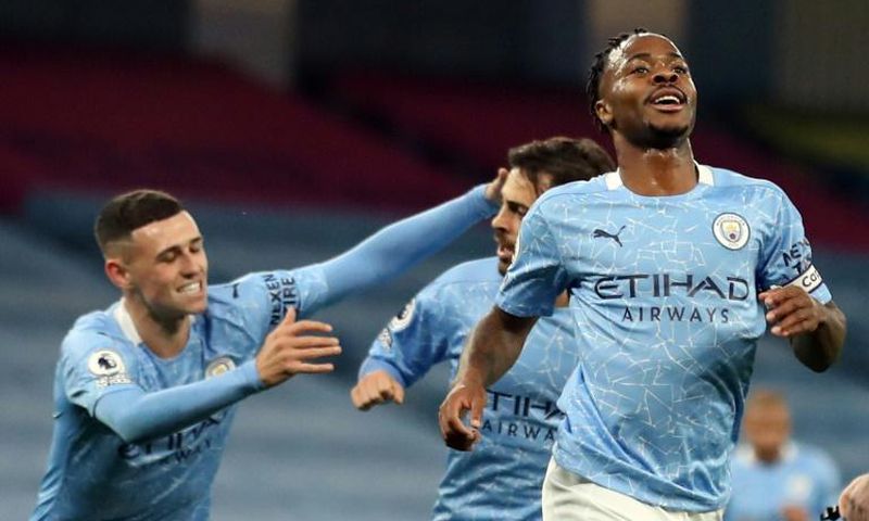Raheem Sterling (right)opened the scoring for Manchester City against Arsenal
