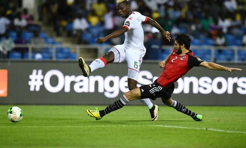 Burkina Faso star Aristide Bance (L) shoots against Egypt in a 2017 Africa Cup of Nations semi-final in Gabon