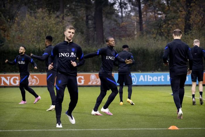 Netherlands players train ahead of their friendly against Spain in Amsterdam on Wednesday