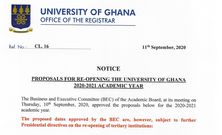 University of Ghana approves reopening date for 2020-2021 academic year
