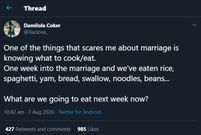 “One of the things that scare me about marriage is knowing what to cook" - Lady cries