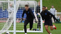 England goalkeeper Jack Butland (L) has joined Crystal Palace