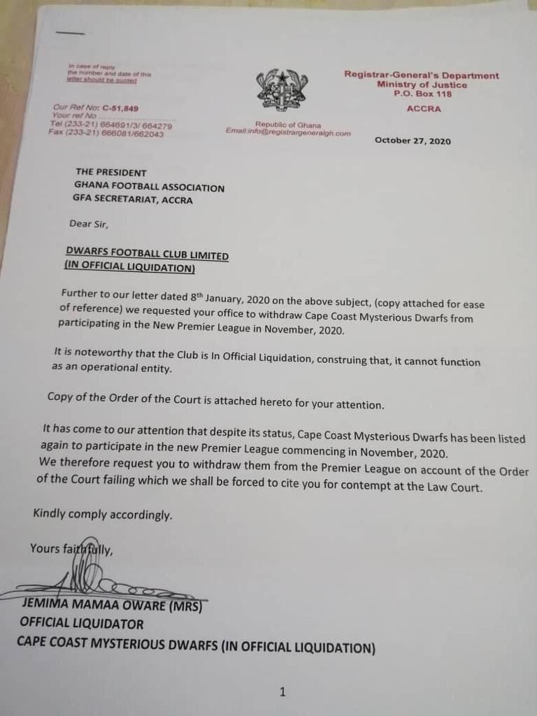 Letter to the GFA