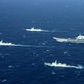 Chinese navy ships, including the aircraft carrier Liaoning, during military drills in the South China Sea