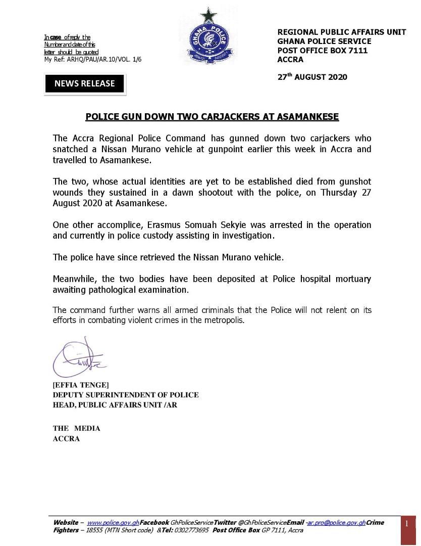 Police statement on robbers