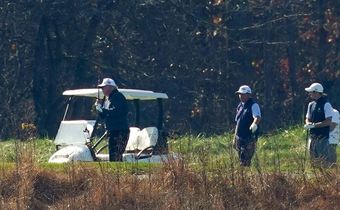 President Donald Trump participates in a round of golf at the Trump National Golf Course on Saturday, Nov. 7, 2020, in Sterling, Virginia.