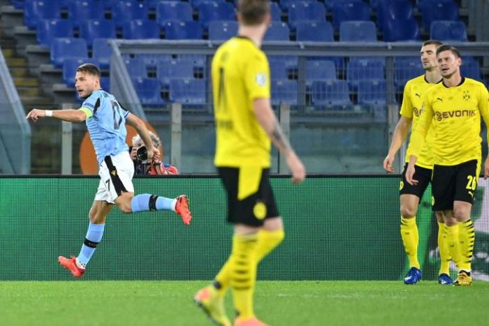 Lazio forward Ciro Immobile (L) scored early against his former club Borussia Dortmund