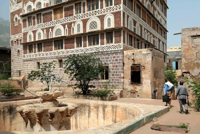 One side of the National Museum in Taez has been beautifully restored to its former grandeur