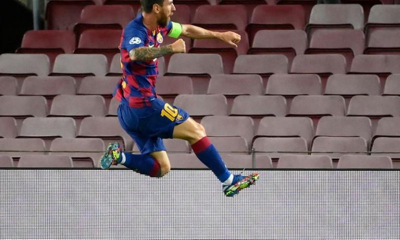 Lionel Messi celebrates scoring for Barcelona in last Saturday's win over Napoli to set up their Champions League quarter-final clash with Bayern Munich.