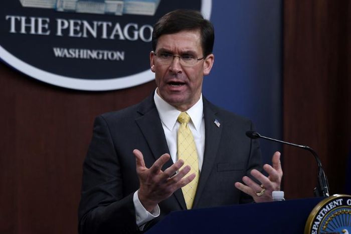 US Defense Secretary Mark Esper (pictured in Washington on March 4, 2020) accused China of 'destabilising' the Pacific region