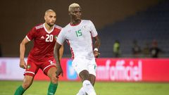 Bance (R) playing for Burkina Faso in an international friendly against Morocco last year