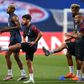 Marco Verratti (furthest right) took part in Paris Saint-Germain's training session at the Estadio da Luz in Lisbon on Saturday ahead of the Champions League final against Bayern Munich