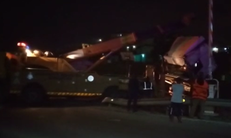 Moving train crashes into articulated truck in Takoradi
