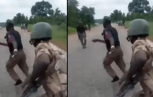 Angry Nigerian soldiers chase, beat police officers makes them return bribes to civilians