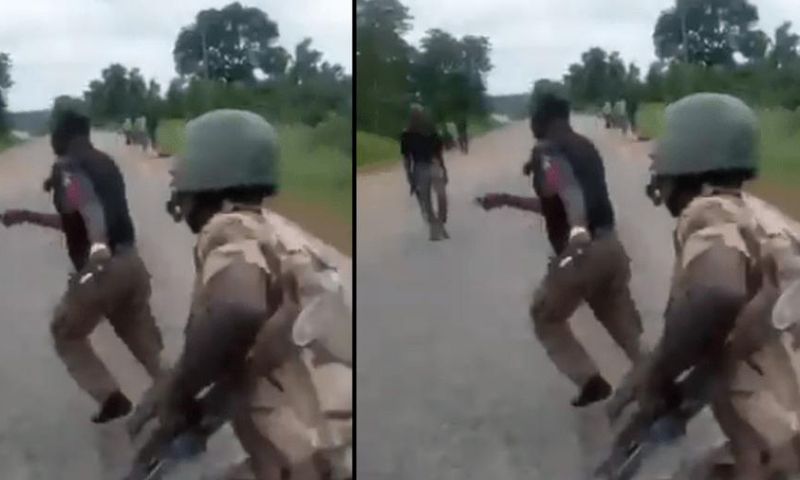 Angry Nigerian soldiers chase, beat police officers makes them return bribes to civilians