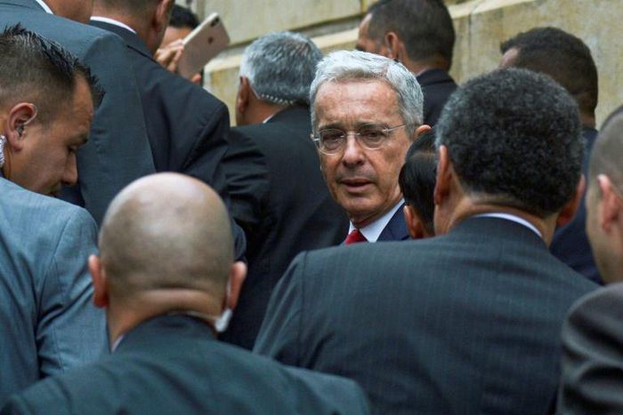 Former Colombian president Alvaro Uribe arrives for a hearing before the Supreme Court in Bogota in October 2019
