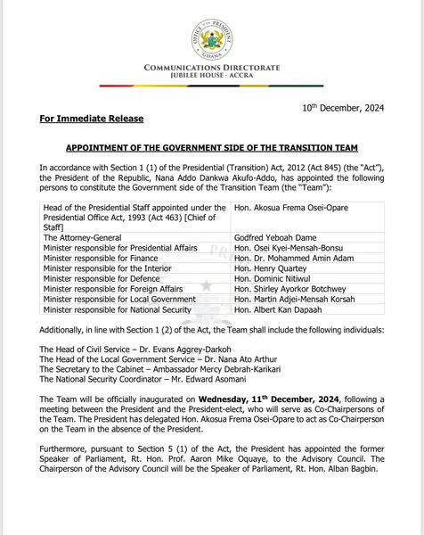 Check full list of Akufo-Addo and John Mahama’s 2024 Transition Team