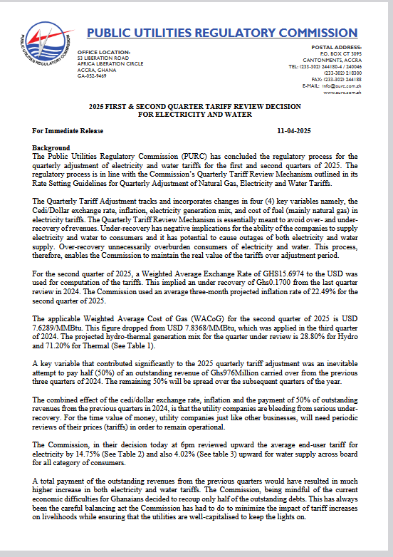 PURC increases electricity and water tariffs amid public outcry