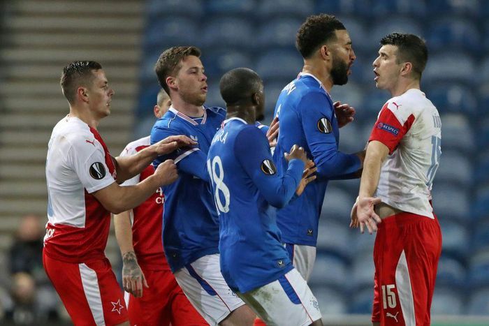 Despite a UEFA appeal looming on a 'racist slur' ban Slavia Prague's Ondrej Kudela (R) has won a best defender vote in the Czech league
