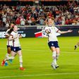Sam Mewis celebrates after scoring the winning goal in the USA's 1-0 friendly victory against Portugal on Thursday
