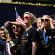 Members of the US women's soccer team celebrate their 2019 World Cup victory