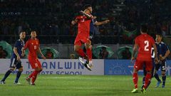 Myanmar (seen here in red) will play Japan (in blue) on May 28