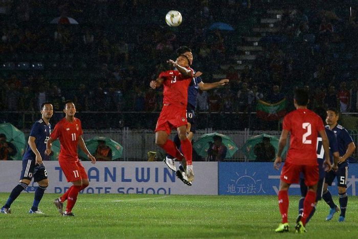 Myanmar (seen here in red) will play Japan (in blue) on May 28