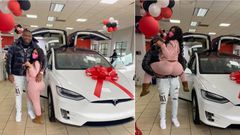 Lady shows off GHC450k Tesla car present on Val’s Day
