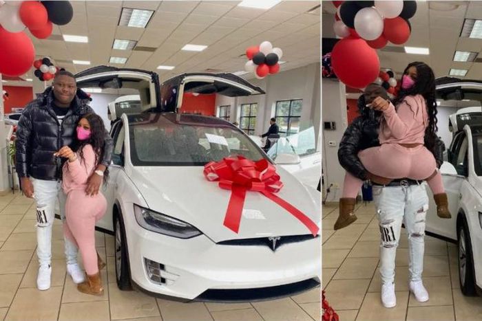 Lady shows off GHC450k Tesla car present on Val’s Day