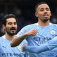 Manchester City striker Gabriel Jesus (C) celebrates scoring