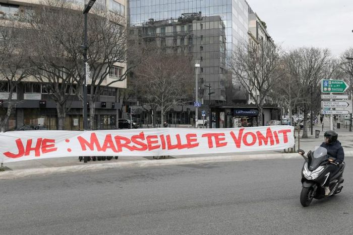 Sending a message: Marseille fans told club president Jean-Henri Eyraud what they thought of him on Saturday