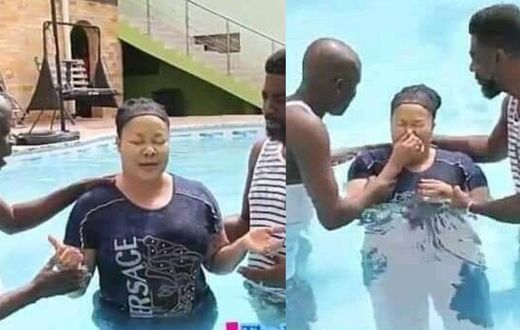 Photos: Nana Agradaa gets baptized after ‘repenting’