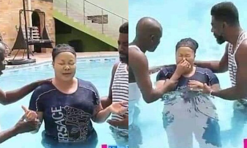 Photos: Nana Agradaa gets baptized after ‘repenting’
