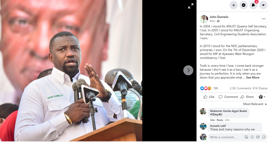 John Dumelo's full Facebook post