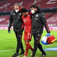 Bayern Munich winger Serge Gnabry (C) suffered a shin injury in last Sunday's 5-2 win over Mainz