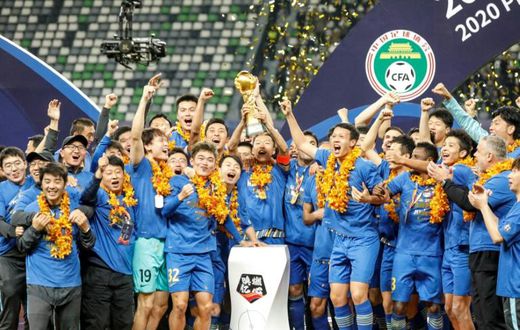 Jiangsu Suning celebrate winning the 2020 Chinese Super League after defeating Guangzhou Evergrande. China will attempt to move on from the collapse of the champions when the new season kicks off on Tuesday