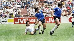 England's Steve Hodge, seen here tackling Diego Maradona during the famous 1986 World Cup match, has said the Argentinian's shirt from the game is 'not for sale'