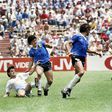 England's Steve Hodge, seen here tackling Diego Maradona during the famous 1986 World Cup match, has said the Argentinian's shirt from the game is 'not for sale'