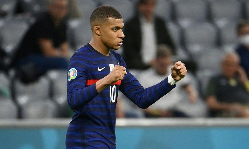 France forward Kylian Mbappe celebrates their win over Germany at Euro 2020 on Tuesday