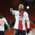 Neymar celebrates after scoring his second and Paris Saint-Germain's third goal in their Champions League win away to Manchester United on Wednesday