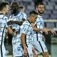 Inter Milan forward Romelu Lukaku (C) and goal scorer Ivan Perisic (2ndL) celebrate in Florence.