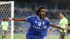 Yasir al-Shahrani celebrates the third goal for Saudi Arabia's Al Hilal in the 3-0 win against Uzbekistan's AGMK in AFC Champions League Group A on Tuesday