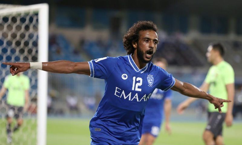 Yasir al-Shahrani celebrates the third goal for Saudi Arabia's Al Hilal in the 3-0 win against Uzbekistan's AGMK in AFC Champions League Group A on Tuesday