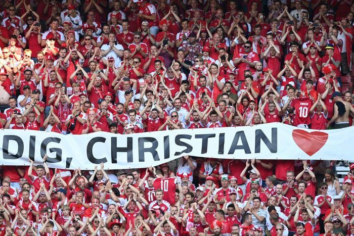 Fans showed their support for Christian Eriksen during Denmark's 2-1 loss to Belgium